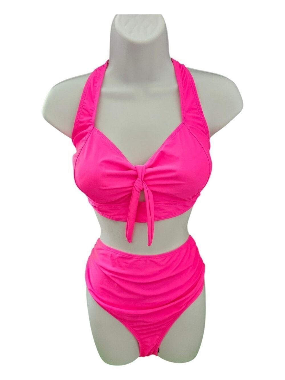 Trïbe Fashions Hot Pink Halter Bikini Set High Waisted Bottoms Size XL NWT